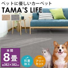 カーペット 絨毯 本間 8畳 382×382cm 日本製 ペット対応 対策 じゅうたん 抗菌 フリーカット タマズライフ 小型犬 猫　新品　【H8-TAMASLIFE】