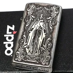 ZIPPO スリム ジッポ ライター アラベスクマリア 逆エッチング 彫刻 銀イブシバレル 両面柄 かっこいい 女性 メンズ レディース ギフト プレゼント