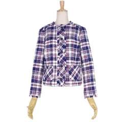 未使用 ブルックスブラザース Brooks Brothers ジャケット ノーカラージャケット ツイード コットン アウター レディース 4(S相当) ブルー/ホワイトのサムネイル