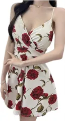 toasoa トーアソーア 花柄 キャミソール ワンピース レディース ミニ フレア 01 - 赤( レッド,  M)