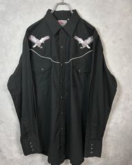90s Western Shirt "鷹" Embroidery Black