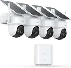 防犯カメラ 4台セット 32Gホームベース付き ソーラー給電式 2K 300万画素 2.4G/5Gwifi対応 屋外 監視カメラ・録画機セット 360度広角撮影 IP66防水防塵 人体検知アラーム 自動追尾 完全無線 夜間カラー撮影 双方向音声通話 声光警報
