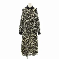 グレースコンチネンタル GRACE CONTINENTAL 23AW フラワーフロッキープリントトップ スカート セットアップ ブラウス 長袖 フレア ロング マキシ 38 黒 ブラック 白 ホワイト 0123441162 0123421162 /KU