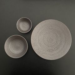 【美濃焼　黒吹焼締】　丸皿・中鉢・小付　セット