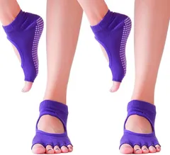 COMFORTIS ヨガソックス ピラティス 靴下 レディース 滑り止め つま先なし ヨガ靴下 2枚セット(パープル,  22.0-25.0 cm)