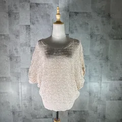 美品<!-利用不可文字-!> ナチュラルビューティーベーシック NATURAL BEAUTY BASIC ニット セーター 【M】　ピンク ラメ 半袖 カジュアル 透かし編み サマーニット