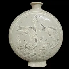 李朝刷毛目花瓶　陶磁工芸　壷　華道具　飾瓶　Q1148 李朝刷毛目花瓶陶磁工芸壷華道具飾瓶Q1148