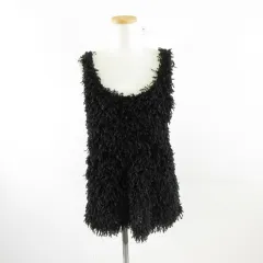 ローリーズファーム LOWRYS FARM 2WAYフリンジフェザーノースリーブ トップス 黒 F *A845