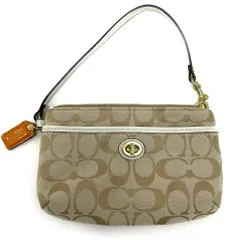 コーチ COACH ポーチ パテント キャンバス シグネチャー マルチポーチ 小物入れ レディース メンズ ベージュ / ホワイト 美品 中古 maf06012