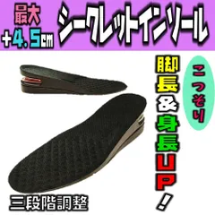 シークレット インソール 男女兼用 履くだけ 4.5cm 足が長くなる 2段 ブラック 2段になっているので 3cm 4.5cm お好みの高さに 調整 可能のサムネイル
