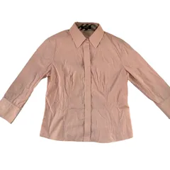 ★BURBERRY LONDON バーバリーロンドン 長袖シャツ トップス 七分袖 サーモンピンク ノバチェック レディース サイズ38