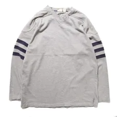 90's LLビーン LLBEAN Ｖネック ヘビーウェイト コットン フットボール Tシャツ 長袖 (L) 霜降り灰ｘ紺 ロンT 無地 キャップショルダー アメリカ古着 USED  ビンテージ ヴィンテージ
