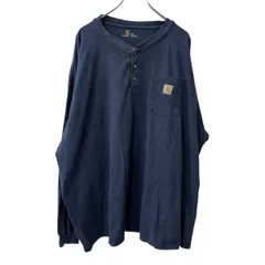 Carhartt 長袖 ロゴTシャツ 3XL ネイビー カーハート ヘンリーネック コットン100% ビッグサイズ ロングTシャツ シンプル a709-6652