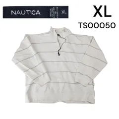 NAUTICA古着　ボーダー柄トレーナーXLホワイト　ハーフジップ  TS00050