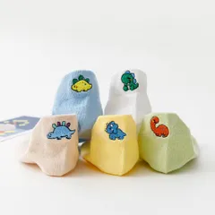 春夏可愛い刺繍恐竜 メッシュ薄手5足ベビーキッズ　スニーカーソックス子供靴下