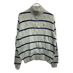 POLO RALPH LAUREN ニット セーター Ｍサイズ ポロラルフローレン ハーフジップ ボーダー グレー コットン 古着卸 アメリカ仕入 t2411-4269
