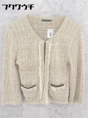 ◇ SHIPS シップス 総柄 七分袖 ノーカラー ジャケット Sサイズ キャメル系 レディース 【中古】 【1002798908321】