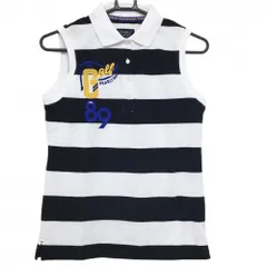 【美品】パーリーゲイツ ノースリーブポロシャツ 白×ダークネイビー 太ボーダー 日本製 レディース 1(M) ゴルフウェア PEARLY GATES