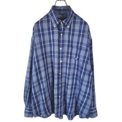 NAUTICA ノーティカ 長袖ボタンダウンシャツ 刺繍ロゴ入り胸ポケット付き ネイビー 他 チェック メンズ Lサイズ