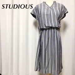 ステュディオス STUDIOUS ストライプ柄 フレアロングワンピースグレー