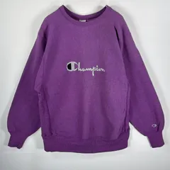 古着 90's/90年代 チャンピオン Champion USA製 スウェット リバースウィーブ 刺繍プリント クルーネック 厚手 L  パープル メンズ