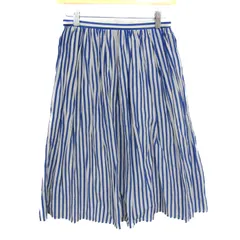 イネド スカート ボトムス ギャザー フレア ストライプ柄 シルク混 レディース 7サイズ 白×青 INED 【中古】