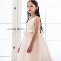 【ベージュ】デコルテシースルーレースロングドレス TAK キッズ キャサリンコテージ