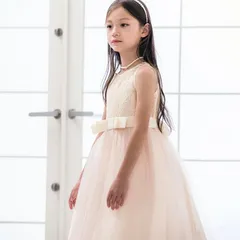 【ベージュ】デコルテシースルーレースロングドレス YUP12 《メール便優先商品》キッズ キャサリンコテージ