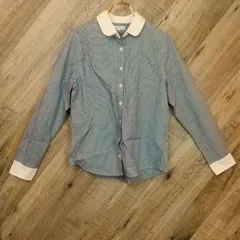 M1-01825【Women】earth music＆ecology(アース ミュージックアンドエコロジー) 長袖 シャツ (M) / 黒×白 千鳥格子柄 襟に黄ばみ有