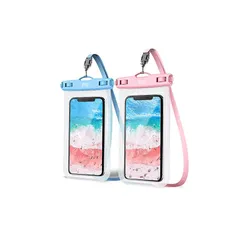 2枚セットYOSH スマホ 防水ケース IPX8認定 水下撮影 クリア タッチ操作 顔認証 4層密封 お風呂用 7.0インチ対応 水中 撮影 タッチ可 風呂 海 プール 釣り 雨 潜水 水泳 雪 温泉適用 ブルー ピンクiPhone/AQUOS/ARROW 1