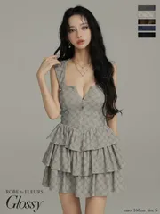 アイボリーxブラック　[GL4621-IVxB-2509]XSサイズあり XSサイズあり　2way/ フーディー/ バストジップ/ ティアード/ フレア/ ミニドレス/ キャバドレス