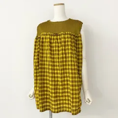 35c14-2 me ISSEY MIYAKE ミー イッセイミヤケ MI33FK411 ノースリーブ 切替 チュニック トップス カットソー チェック柄 イエロー ストレッチのサムネイル