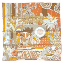 エルメス スカーフ レディース カレ70 Acte III, Scene I, La Clairiere Decoupage 第三幕第一場、森の空き地にて・デコパージュ ファッションアイテム HERMES シルク    オレンジ 美品【中古品】