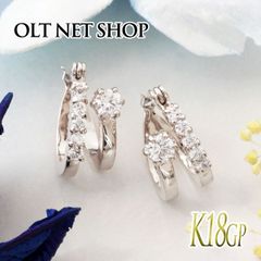 フープピアス レディース アシンメトリー フープ ピアス キャッチレス ダブル チタンポスト ジルコニア 18金 18kコーティング ホワイトゴールド シルバー K18GP