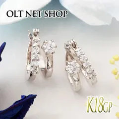 フープピアス レディース アシンメトリー フープ ピアス キャッチレス ダブル チタンポスト CZ ダイヤ 18金 18kコーティング ホワイトゴールド シルバー K18GP
