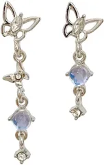 【新着商品】S925 両耳用 オシャレ キラキラ 金属アレルギー対応 可愛い アクセサリー 揺れる 蝶々 左右非対称 アシンメトリー ロング レディース ピアス Sunyobao
