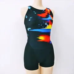 ●SE3F59☆arenaアリーナ競泳水着 Mサイズ ショートスパッツ なめらかぴたり 幻想的カラー オープンバック レディース 練習用水着 フィットネスジムプール ワンピース■