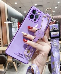 セール　新品　iPhoneケース　ストラップ付き　時計　iPhone13　紫