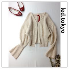 led.tokyo レッドトーキョー ジップアップ ショート カーディガン ニット Vネック コットン 綿 混 38/M キナリ ライトベージュ系 (76Y＋5920)25F