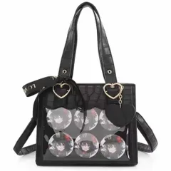 新品 未使用 ショルダーバッグ 痛バッグ 黒 ブラック クロコ柄 型押し 高級感 透明窓付き 2way 万能 ミニトート 推し活用 人気 PUレザー