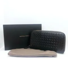 ■良品■Bottega Veneta ボッテガヴェネタ　イントレチャート　カーフスキンレザー　ラウンドファスナー　長財布　イタリア製　タグあり　ダークブラウン　メンズ　ユニセックス　袋、箱付き