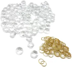 S-NET エスネット 二つ穴 クリスタル ビーズ シャンデリア 八角 14ｍｍ 手芸 ビジュー パーツ リング 付 のれん サンキャッチャー セット SN-256-CT(クリア100)