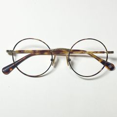 未使用・新品】イタリア社 彫り付き べっ甲柄 ゴールド 丸メガネ / 純正ケース他付属付き