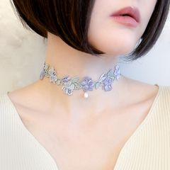 Dreamers Disease：花模様のパープルレースのチョーカー　SV602