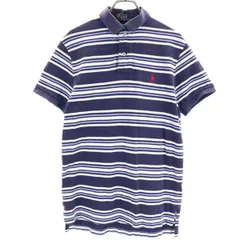 ポロバイラルフローレン 鹿の子 ボーダー柄 半袖 ポロシャツ S ネイビー系 Polo by Ralph Lauren メンズ 【中古】  【230518】