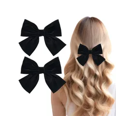 [FURESEA] ベロア リボン バレッタ ヘアアクセサリー 髪飾り 存在感ある大きめのリボンｘ韓国コーデのワンポイントに 大人 子供 ヘアクリップ ヘアピン ヘアアクセ 髪留め 黒 結婚式 成人式 卒業式 レディース 
