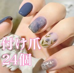 簡単オシャレ、青系、ネイルチップ高見え、スクエアつけ爪