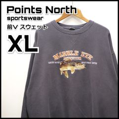 Points North 釣り 刺繍 前V スウェット ブラックバス XL 古着