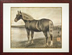 露山（畠中清喜）「馬」木炭画・水墨・10号大　謎の馬絵師　北海道伝説の画家　ばんえい競馬　遺族所蔵作品　小竹美術　真作保証