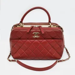 【名東】シャネル マトラッセ ボウリングバッグ A92238 レッド ラムスキン ハンド ショルダー バッグ